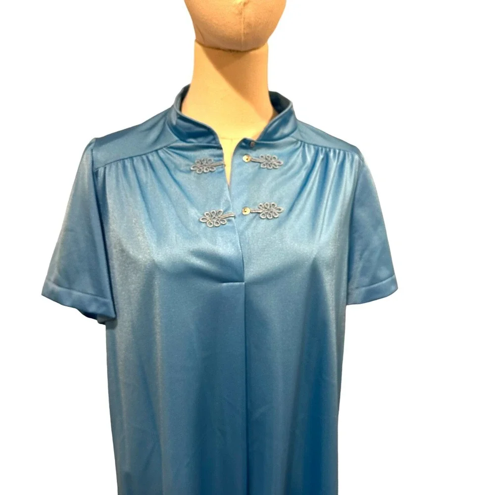 Rare‎ Vintage Women's Shadowline Robe Gown Robin Blue Set Mandarin Sz Small